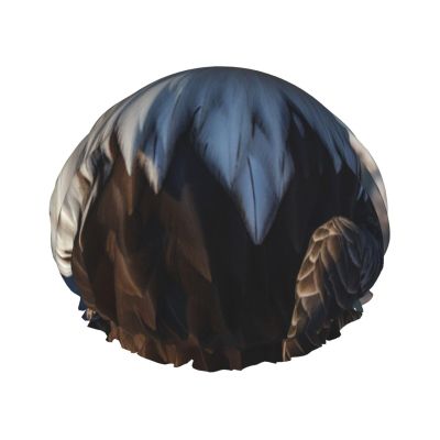 American Bald Eagle Shower Cap For Women Reusable Double Layers Bathing Bath Cap Hair Caps Waterproof Elastic Band Ladies Spa Salon Shower Hat Hair Caps