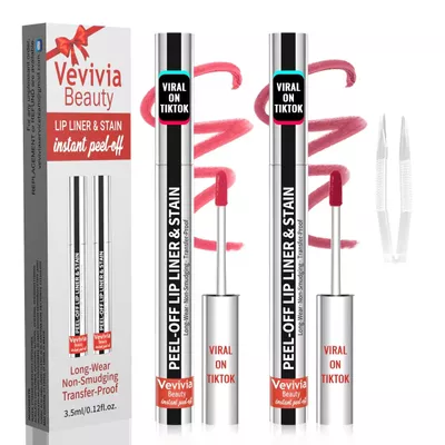 2pcs Lip Stain Peel Off - Lip Liner Stain Long Lasting Waterproof,2-in-1 Lip Liner with Tweezer Nude Matte,Non-Stick Cup,Highly PigmentedNatural Finish,Stay On All Day,Perfect for Gift (Nude+Mauve)