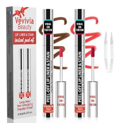 2pcs Lip Stain Peel Off - Lip Liner Stain Long Lasting Waterproof,2-in-1 Lip Liner with Tweezer Nude Matte,Non-Stick Cup,Highly PigmentedNatural Finish,Stay On All Day,Perfect for Gift (Cocoa+Coffee)