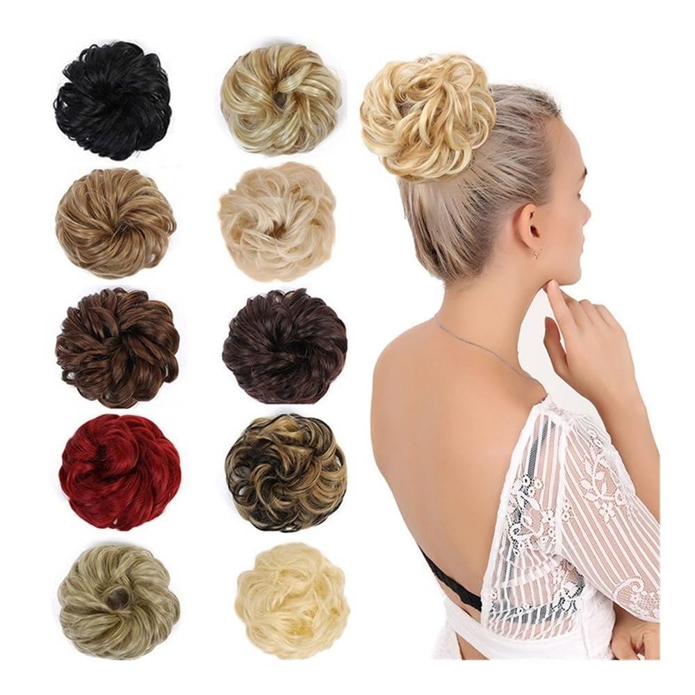 zhongxlla Hair Bun Messy Bun High-Temperature Synthetic Hair Puff, Voluminous Curly Updo with Elastic Band For Women Girls(Black)