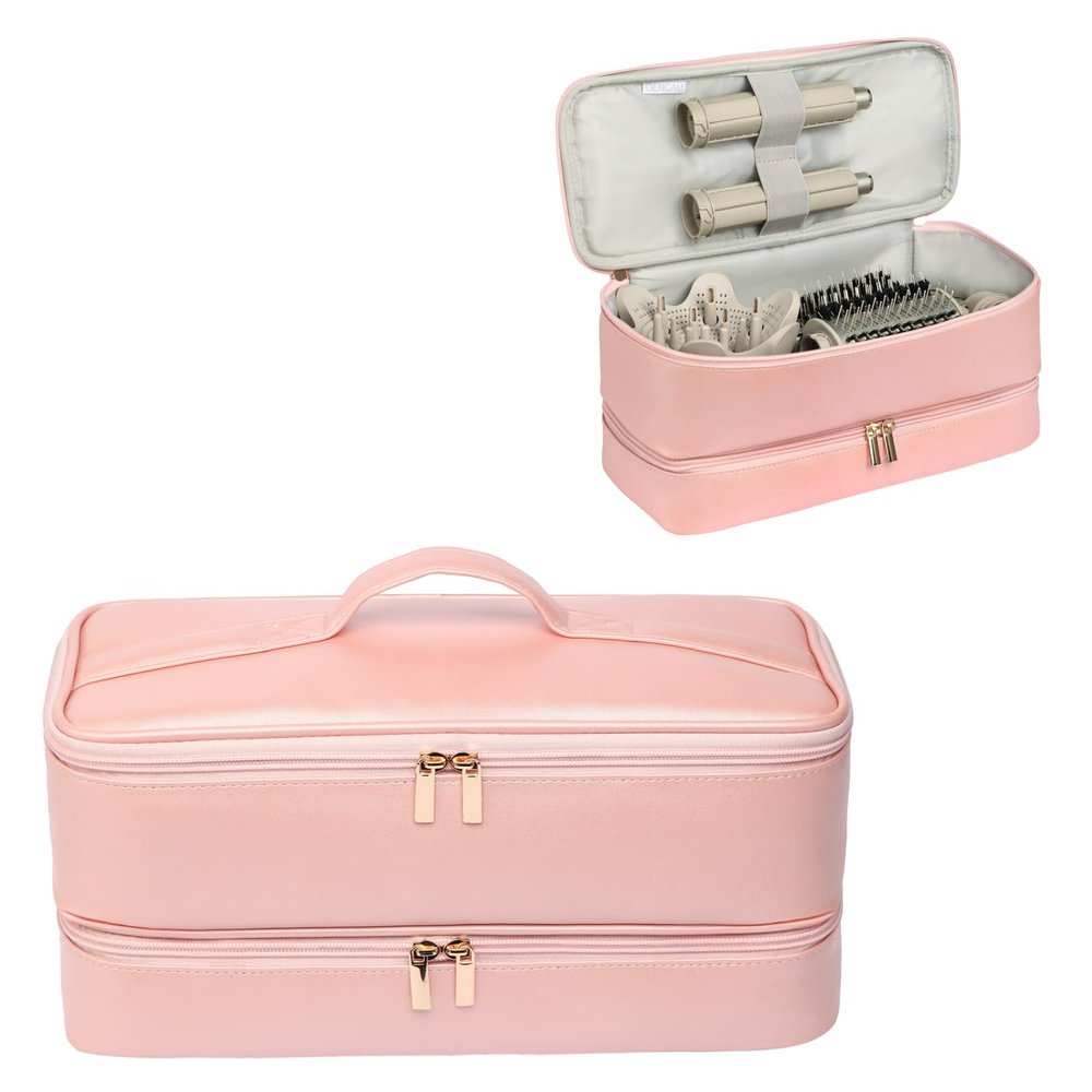 GENCAM Double-Layer Carrying Case for Shark Flexstyle, Travel Case for Shark Flexstyle/FlexFusion, Portable Storage Organizer bag for Shark Flexstyle/Dyson Airwrap Styler and Attachments (Rose Pink)