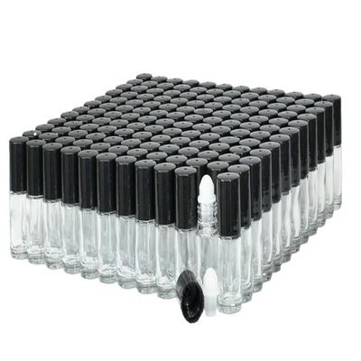 1 Oz Plain Roll-On Bottle (144 PIECES) with black caps; Essential Oil Roller Bottles, Refillable Roller Black Roll On - Bulk - 30 ml 1 oz Pack of 144 -Clear Color