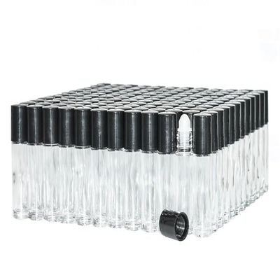 1/3oz plain roll on glass bottles with roller and black caps- 144 PACK; Essential Oils Roll On Bottle; Perfume Roller Bottles; Refillable Clear Glass; Deodorant Bottles
