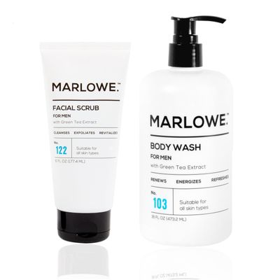 MARLOWE. Men's Facial Scrub & Body Wash Bundle  Exfoliating Cleanser with Pine & Agarwood + Energizing Wash with Natural Extracts