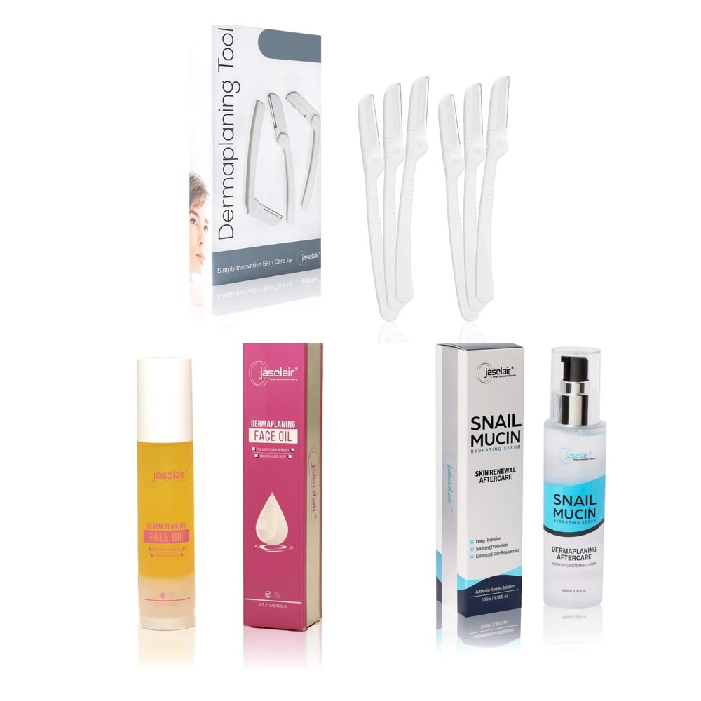 Complete Dermaplaning Skincare Kit 6-Count Razors, Pre-Treatment Face Oil & Snail Mucin Hydrating Serum Smooth, Radiant Skin & Enhanced Skincare Benefits