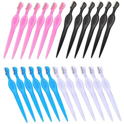 Gogogmee 24pcs Eyebrow Razor Trimmer Stainless Steel Manual Facial Shaver for Men and Women Non-Slip Handle Protective Cover Eyebrow Grooming Tools