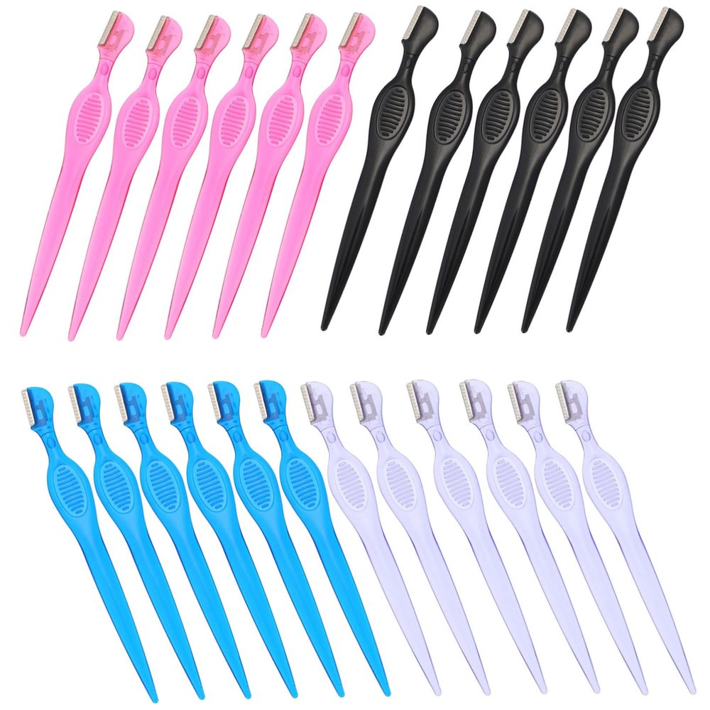 Gogogmee 24pcs Eyebrow Razor Trimmer Stainless Steel Manual Facial Shaver for Men and Women Non-Slip Handle Protective Cover Eyebrow Grooming Tools