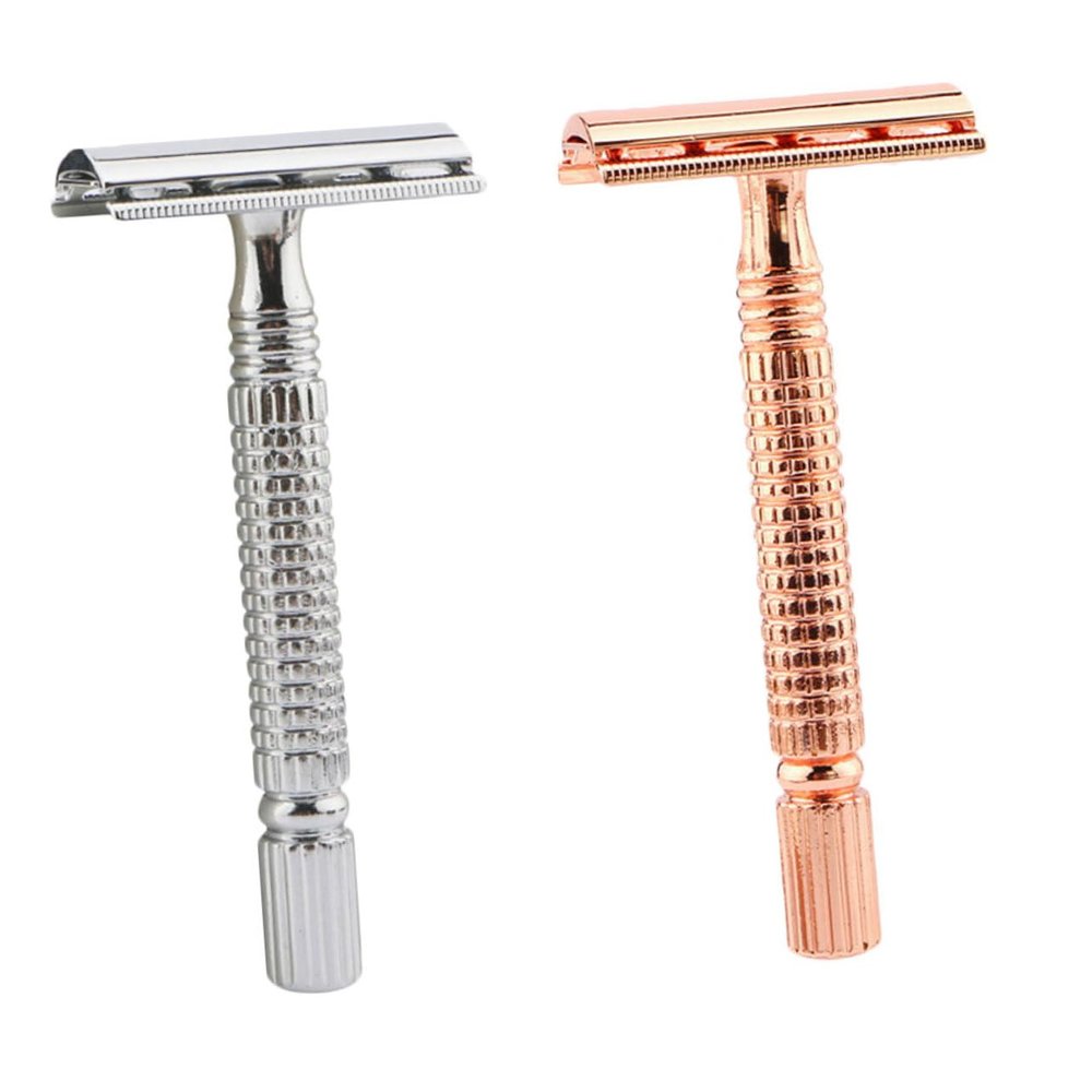 VICASKY 2pcs Manual Metal Shaving Razor for Men Old Style Double-edged Safety Razor Non-skid Grip for Smooth Face Beard Shaving Travel