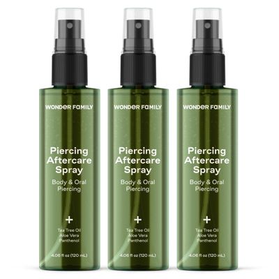 Piercing Aftercare Spray - Sterile Saline Solution for Piercings with Panthenol & Tea Tree Oil for Piercing Bumps Lip, Body, Nose Rings, & Ear Piercing Cleaner Keloid bump removal (3 Pack)