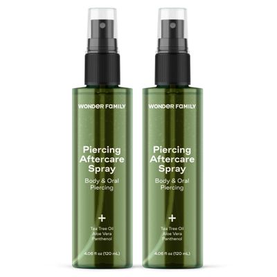 Piercing Aftercare Spray Sterile Saline Solution for Piercings with Panthenol & Tea Tree Oil for Bumps Lip, Body, Nose Rings, & Ear Piercing Cleaner Saline Spray for Piercings 2 Pack, 8 Fl Oz