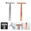 Vaguelly 2pcs Manual Metal Shaving Razor Classic Double Edge Beard Shaver with Nonslip Handle Washable Design for Professional Barber Home Use Rose Gold Star view 3
