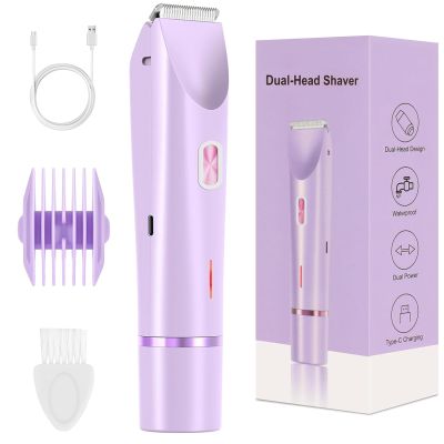 QNHMPW Bikini Trimmer for Women,Electric Razors for Women,2-in-1 Dual Head Shaver- Wet/Dry Shaver Groomer, Waterproof Hygiene Razor Used for Face, Underarm, Leg, Bikini Area(Purple)