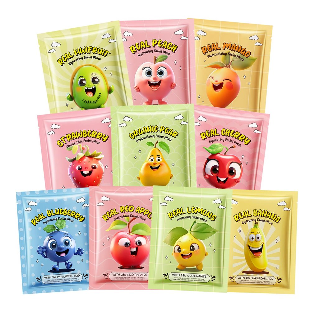 AOAZXBB 10 PCS Kids Face Mask Spa Fruit Face Masks for Kids, Moisturizing Facial Mask Skincare Set,Birthday Christmas Gifts for Teen Girls-Set 02