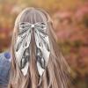 Big Hair Bows for Women Silver Bow Barrettes Clip Bowknot Clips for Thin Thick Hair Accessories for Girls Long Ribbon Clips for Women Spring Clip Barrette Bows view 3