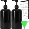 Soap Dispenser with Waterproof Labels, Thickened Plastic Hand Soap Dispenser for Bathroom, Kitchen Dish Washing Liquid Bottles, Shampoo and Conditioner Bottles (16.9 oz, Set of 2, Black) view 1