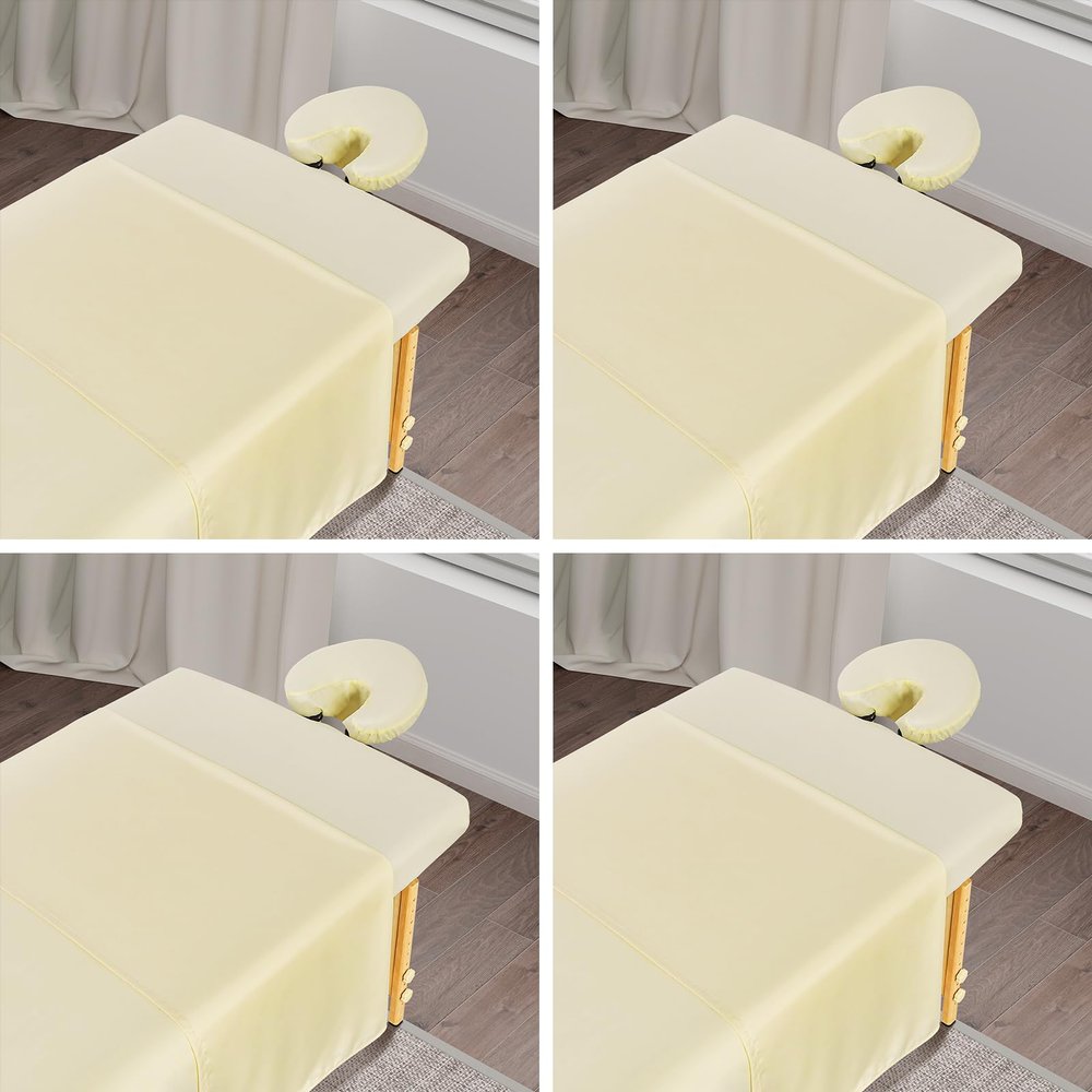 4 Sets Premium Microfiber Massage Table Sheets Set, 3 Piece Set Soft Massage Table Cover, Ultra-Light Massage Sheets Sets Include Flat Sheet, Fitted Sheet, and Fitted Face Rest Cover, Beige