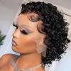 Short Curly Human Hair Wigs for Black Women Pixie Cut Wig Human Hair 13X1 HD Lace Front Bob Wigs Pre Plucked with Baby Hair Curly Wig Human Hair Transparent Pixie Wig 150% Density (#1B Nature Black) view 1