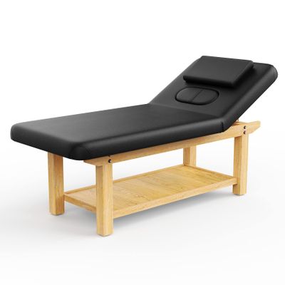 pouseayar Stationary Massage Table Treatment Clincal Beauty Bed/PU Spa Bed, 31.5 Inchs Wide PU Leather - Black