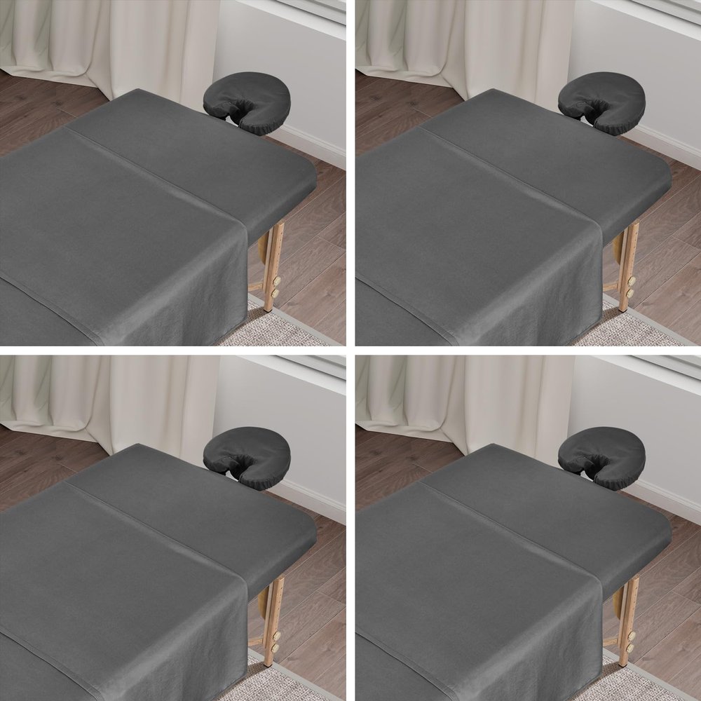 4 Sets Premium Microfiber Massage Table Sheets Set, 3 Piece Set Soft Massage Table Cover, Ultra-Light Massage Sheets Sets Include Flat Sheet, Fitted Sheet, and Fitted Face Rest Cover, Grey