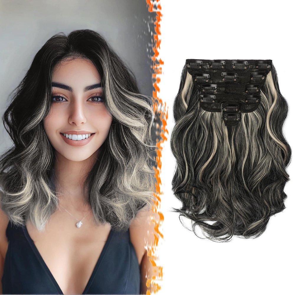 BARSDAR Black Mix Blonde Loose Wavy + Beach Wavy Clip in Hair Extensions