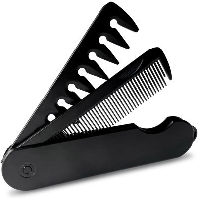 2-in-1 Men's Protable Folding Pocket Comb - Black, Fine & Wide Tooth Comb for Hair and Beard Grooming