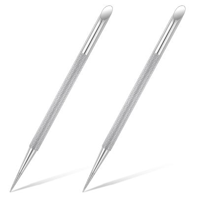 2 PCS Nail Cuticle Pusher Pen, Metal Double Ended Tools for Nails, Stainless Steel Cuticle Pusher Nail Dotting Pen, Professional Cuticles Remover Tool for Manicure Pedicure Nails Art Care Tools
