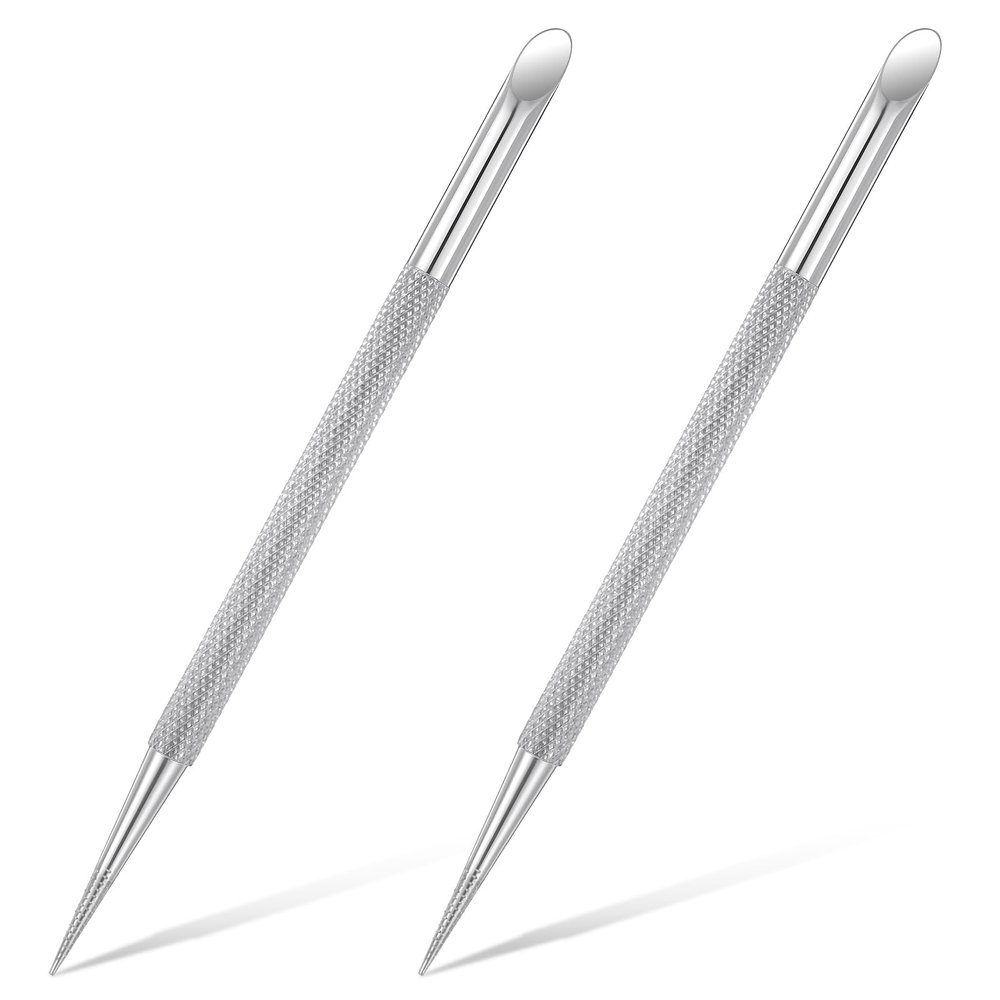 2 PCS Nail Cuticle Pusher Pen, Metal Double Ended Tools for Nails, Stainless Steel Cuticle Pusher Nail Dotting Pen, Professional Cuticles Remover Tool for Manicure Pedicure Nails Art Care Tools
