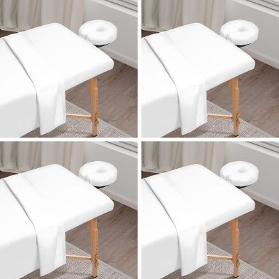 4 Sets Premium Microfiber Massage Table Sheets Set, 3 Piece Set Soft Massage Table Cover, Ultra-Light Massage Sheets Sets Include Flat Sheet, Fitted Sheet, and Fitted Face Rest Cover, White