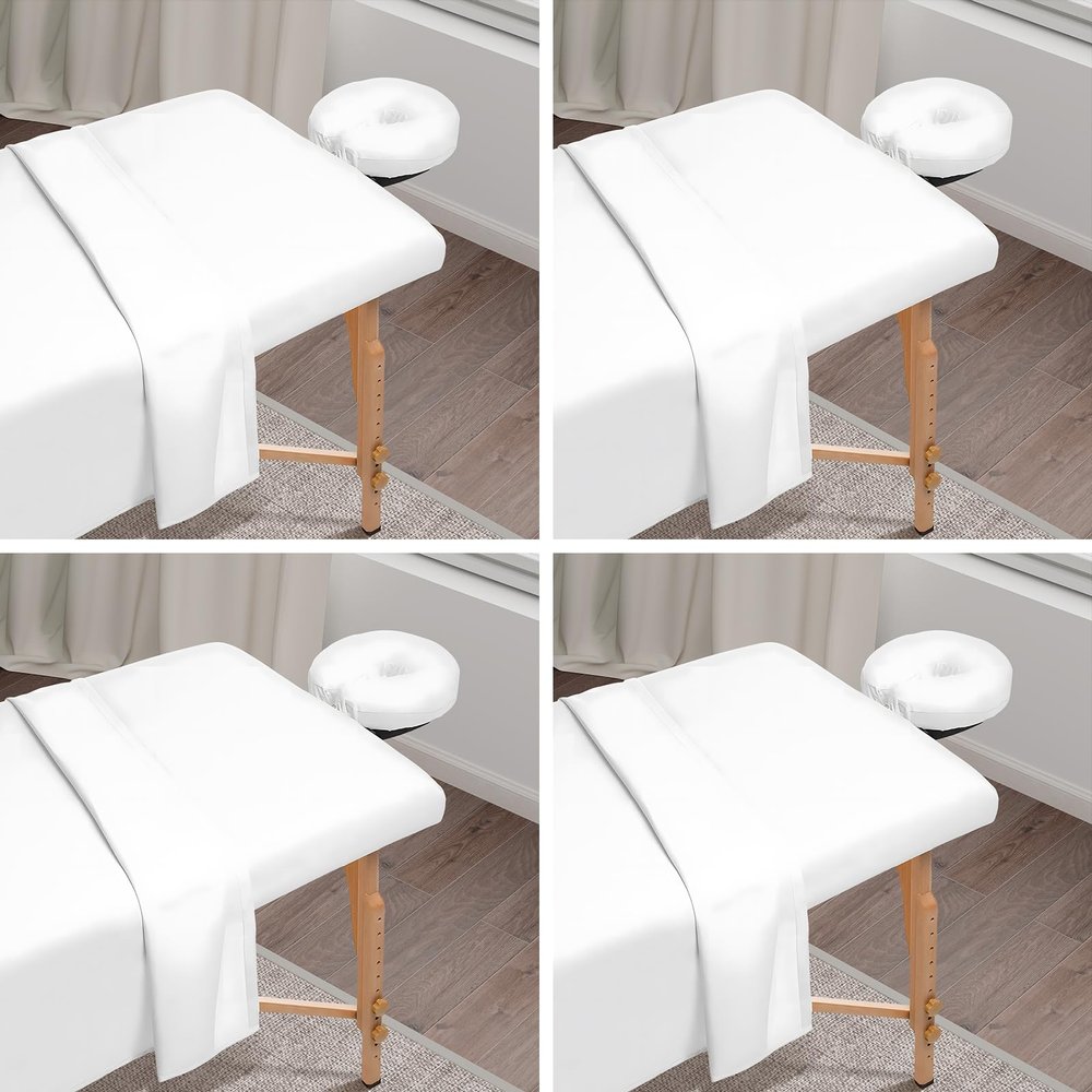 4 Sets Premium Microfiber Massage Table Sheets Set, 3 Piece Set Soft Massage Table Cover, Ultra-Light Massage Sheets Sets Include Flat Sheet, Fitted Sheet, and Fitted Face Rest Cover, White