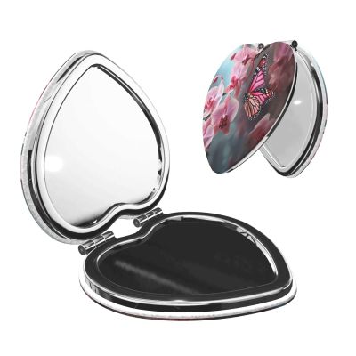 FJWSLCH Orchid Flower Butterfly Soft Fresh Spring Makeup Mirror Double-Sided 1X/2X Magnifying Mini Travel Vanity Mirror for Pocket Purse Clutch, Handheld Beauty Mirrors for Men Women