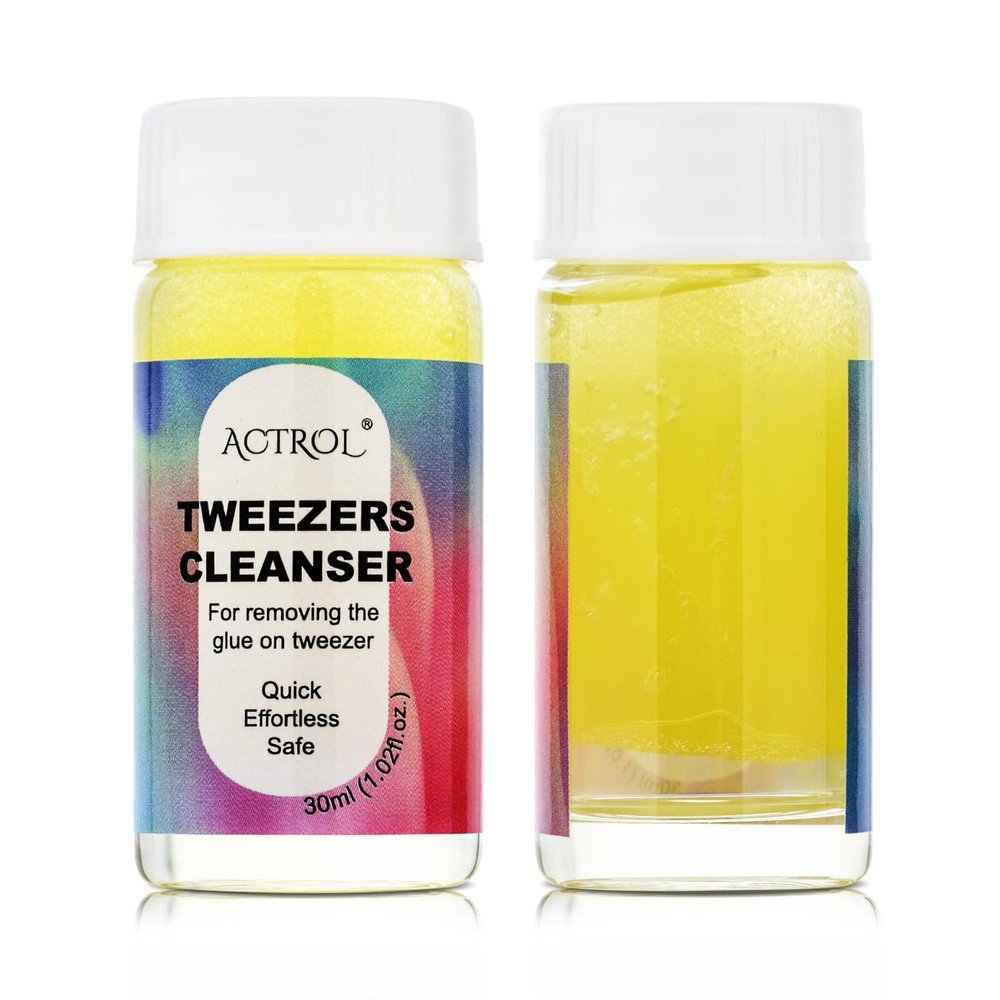 ACTROL Eyelash Extensions Tweezer Cleanser 1 Bottles Lash Tweezers Cleaning Tool for Lash Glue Remover with Sponge Single Yellow Ball Eyelash Tweezer Liquid Supplies 30ml