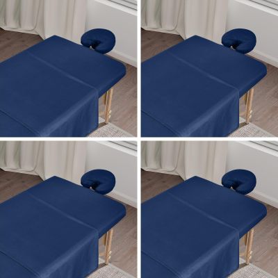 4 Sets Premium Microfiber Massage Table Sheets Set, 3 Piece Set Soft Massage Table Cover, Ultra-Light Massage Sheets Sets Include Flat Sheet, Fitted Sheet, and Fitted Face Rest Cover, Blue