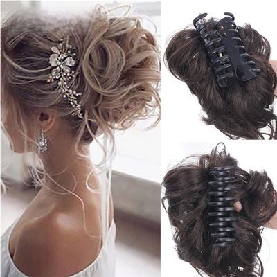 Bun, Messy Hair Bun Wig 25cm with Clasp, Long Beard & Lazy Wind Style for Women(Gray)