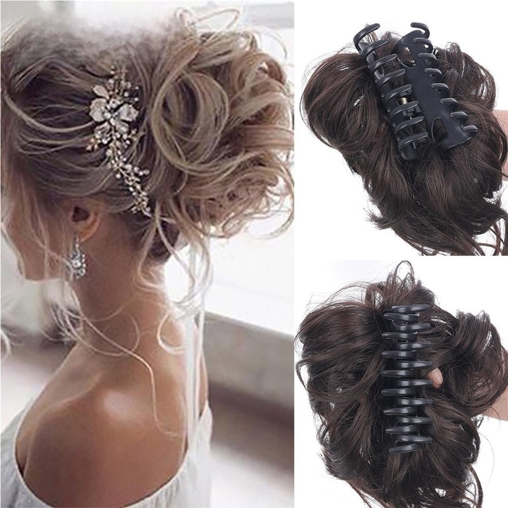 Bun, Messy Hair Bun Wig 25cm with Clasp, Long Beard & Lazy Wind Style for Women(Gray)