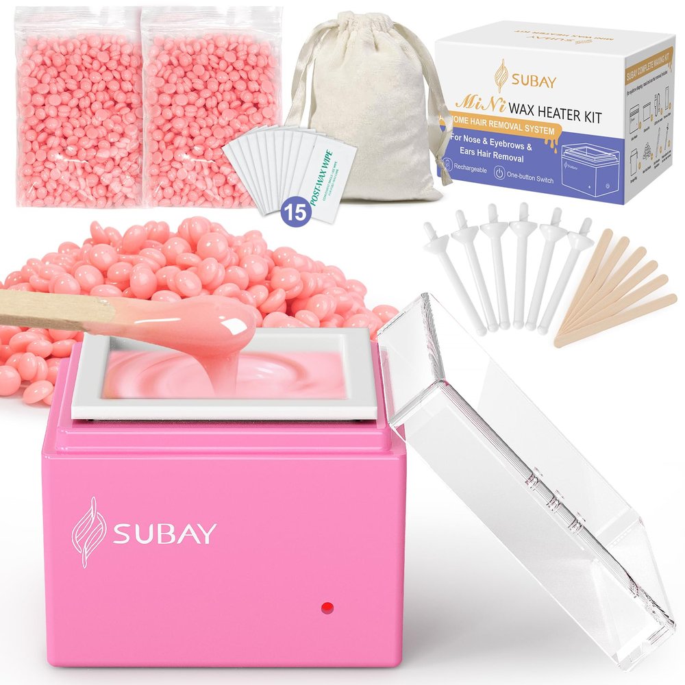 Nose Wax Kit Men, Cordless Mini Wax Warmer for Eyebrow Ear Hair Removal, Waxing Kit for Women Men with 100g Beads, 6 Applicators, 6 Nose Sticks, Storage Bag, Waxer Melter Machine for Home Travel Use