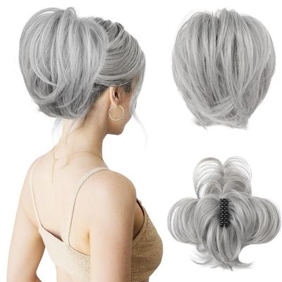 Bun, Voluminous Heat-Resistant Women's Bun Ponytail Hair Accessory for Women(Light gray)