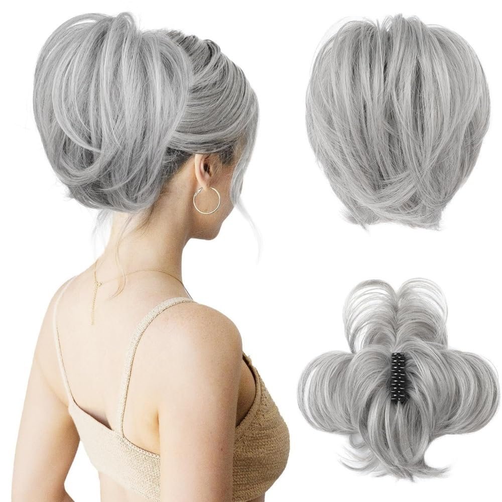 Bun, Voluminous Heat-Resistant Women's Bun Ponytail Hair Accessory for Women(Light gray)