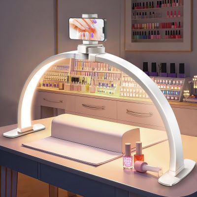 Uiopy Nail Half Moon Light - Professional 29in Stable Moonlight with Phone Holder, 3 Light Color Modes/10 Brightness Adjustable for Salon & Home Manicure StationWhiteLarge