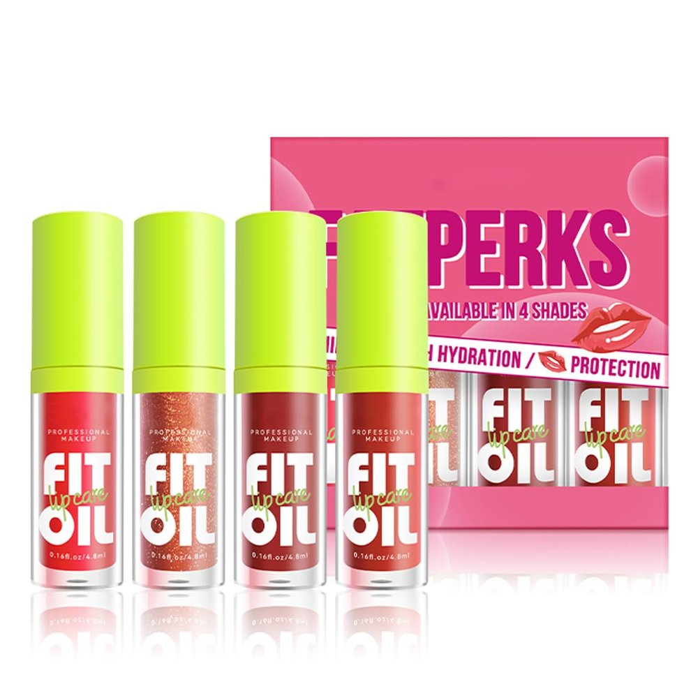 4 Colors Moisturizing Lip Oil Set, Big Brush Head Hydrating Lip Glow Oil, Shiny Moisturizing Lip Gloss, Nourishing & Non-Sticky Long Lasting Fresh Transparent Tinted Plumping Lip Oil- Set B