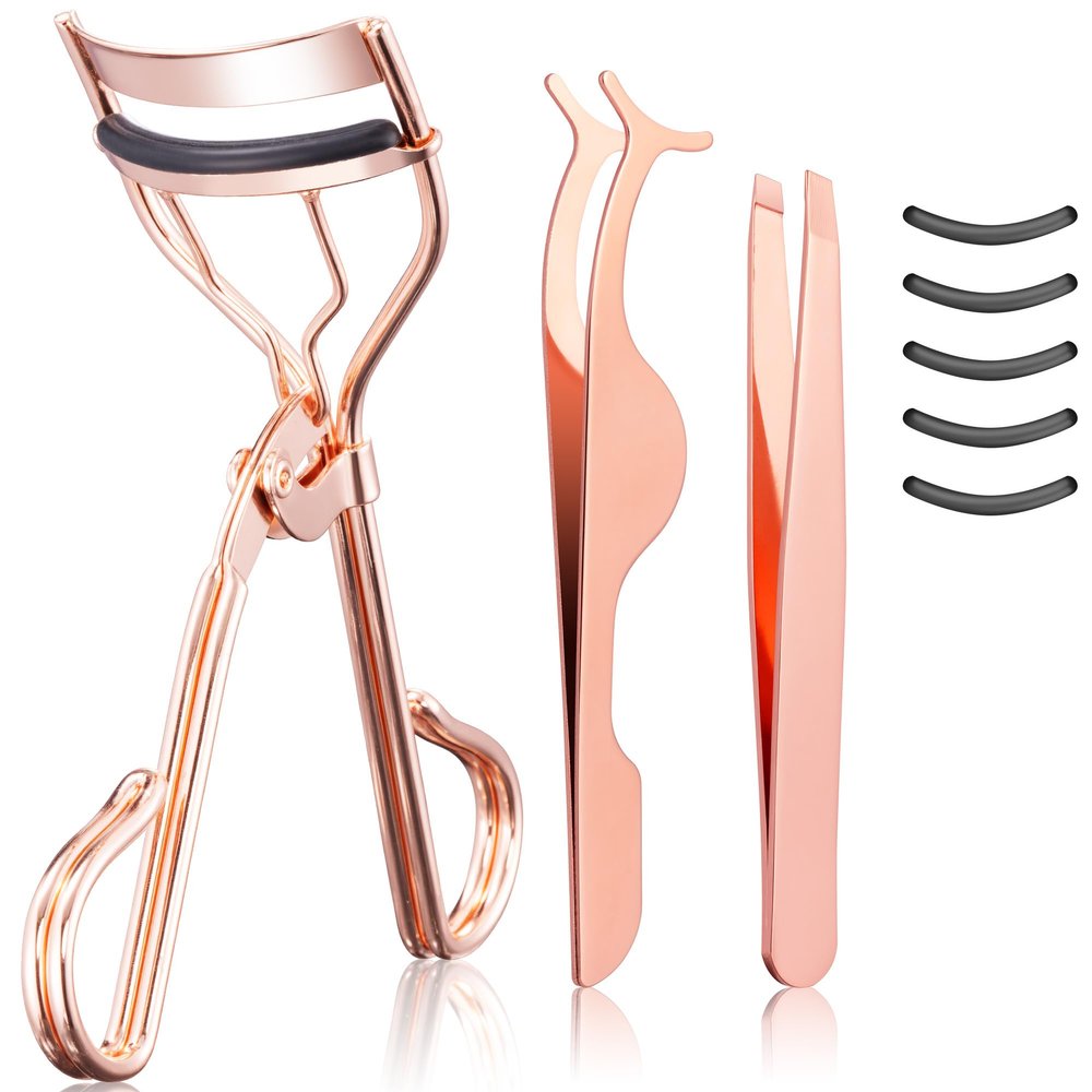 3-in-1 Professional Eyelash Curler Kit  Salon-Perfect Lashes at Home!Includes: Eyelash Curler (w/Replacement Pad), Eyebrow Tweezers & Curved Applicator Toolr  Travel-Friendly & Pain-Free (Rosegold)
