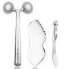 annrose 3-in-1 Stainless Steel Facial Massage Set, Face Roller, Gua Sha Tool, Eye Cream Applicator, Silver,Gifts for Women and Girl view 1