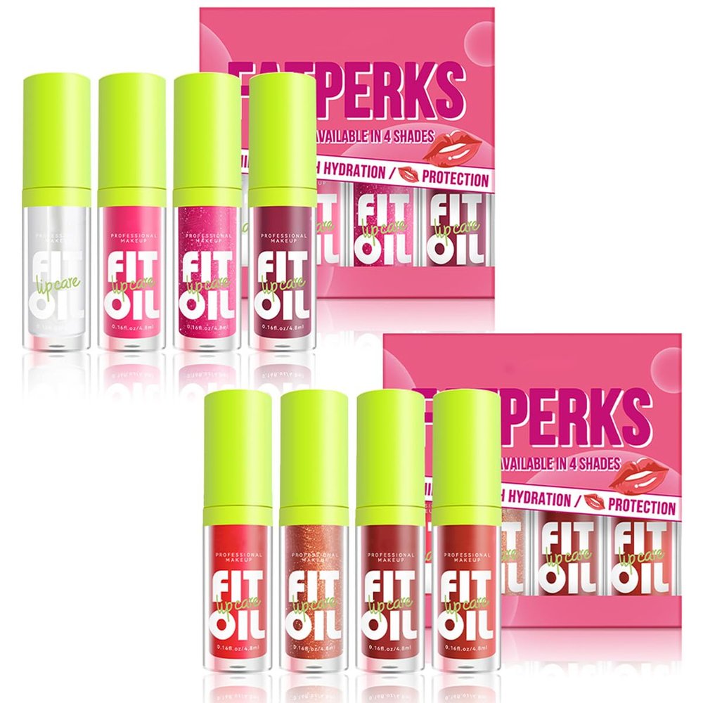 8 Colors Moisturizing Lip Oil Set, Big Brush Head Hydrating Lip Glow Oil, Shiny Moisturizing Lip Gloss, Nourishing & Non-Sticky Long Lasting Fresh Transparent Tinted Plumping Lip Oil- Set A+B