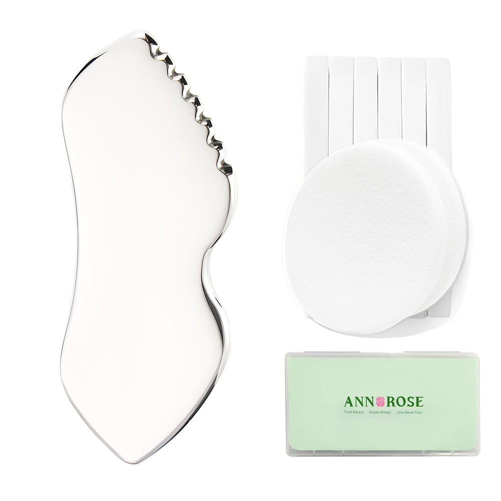 annrose Metal Gua Sha Facial Tools,Stainless Steel Guasha Tool for Face,Premium Guasha Set for Face, Metal Detail Gua Sha Stone Body,Stainless Steel gua sha