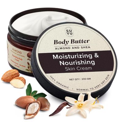 Almond Nourishing Body Cream With Shea Butter | Hydrating Body Butter With Almond Oil, Shea Butter Organic & Aloe Vera - 200 gm | Moisturizer Body Lotion For Normal & Very Dry Skin | Men & Women
