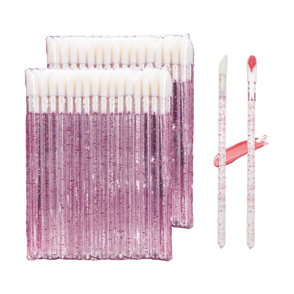 100PCS Disposable Crystal Lip Brushes - Premium Pink Lip Gloss Applicator Wands with Soft Cotton Tips, Portable Makeup Tools for Lipstick/Gloss Application