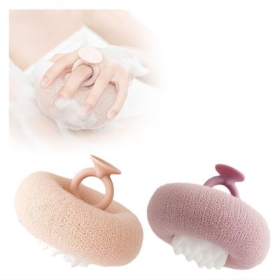 2025 New 2 - in - 1 Sunflower Suction Cup Bath Ball - Exfoliating Shower Brushes with Finger Rings(Pink+Purple)