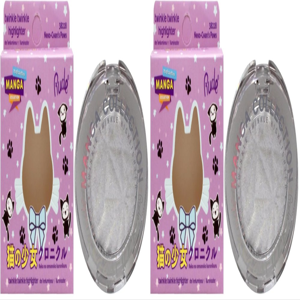 Manga Collection Twinkle Twinkle Highlighter - Neko-Chans Paws by Rude Cosmetics for Women - 0.14 oz Highlighter (Pack of 2)