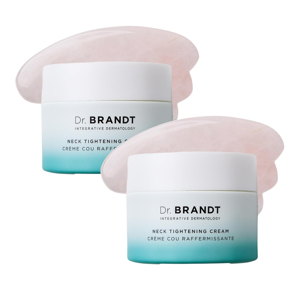 Dr. Brandt Needles No More Neck Tightening Cream - Lifts, Tightens & Reduces Skin Sagginess - Includes a Rose Quartz Gua Sha Tool - 1.7 oz, Pack of 2