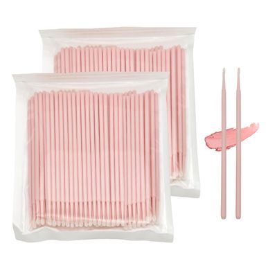 200-Pack Micro Cotton Swabs for Eyelash Extensions | 2mm Cotton Tip Applicators - Adjustable Makeup Brushes for Eyelash Glue, Cleansing & Detailing (Pink)