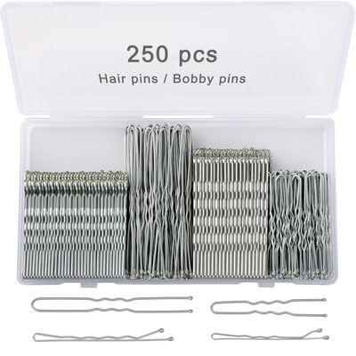 250 Pcs Hair Pins Silver Bobby Pins for Gray White Hair, Wavy Bobby Pins 2inch 2.4inch, U Shaped Silver Hair Pin for Buns 2inch 2.8inch, Suitable for All Hair Types, Hair Pins Kit for Women Girls Kids